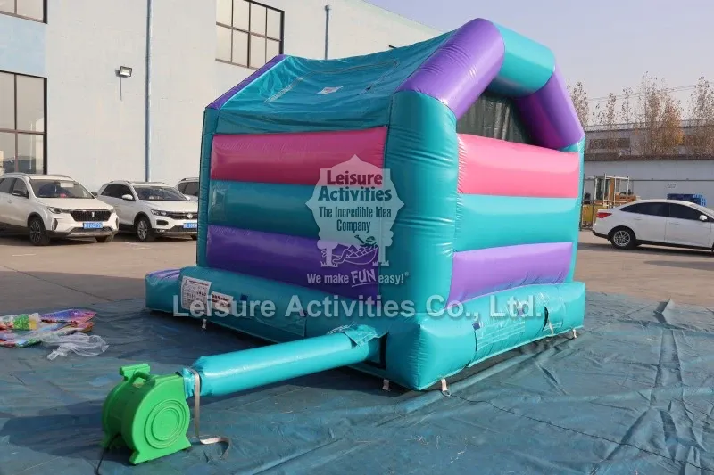 Mini Inflatable Bouncy Castle A Frame Purple Teal With Roof